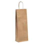 Papírová taška na víno 140x80x390 mm hnědá / 25 kusů / kroucené ucho