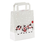 Vánoční taška papírová 180x80x220 mm - potisk tučňáci / 25 ks