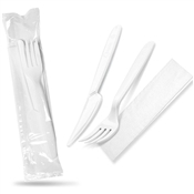 Příborová sada plastová nůž + vidlička + ubrousek 18,5 cm / 250 kusů