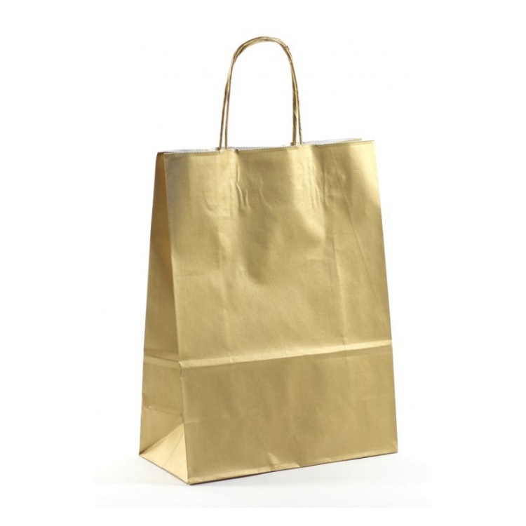 Papírová taška 180x80x220 mm zlatá / kroucené ucho
