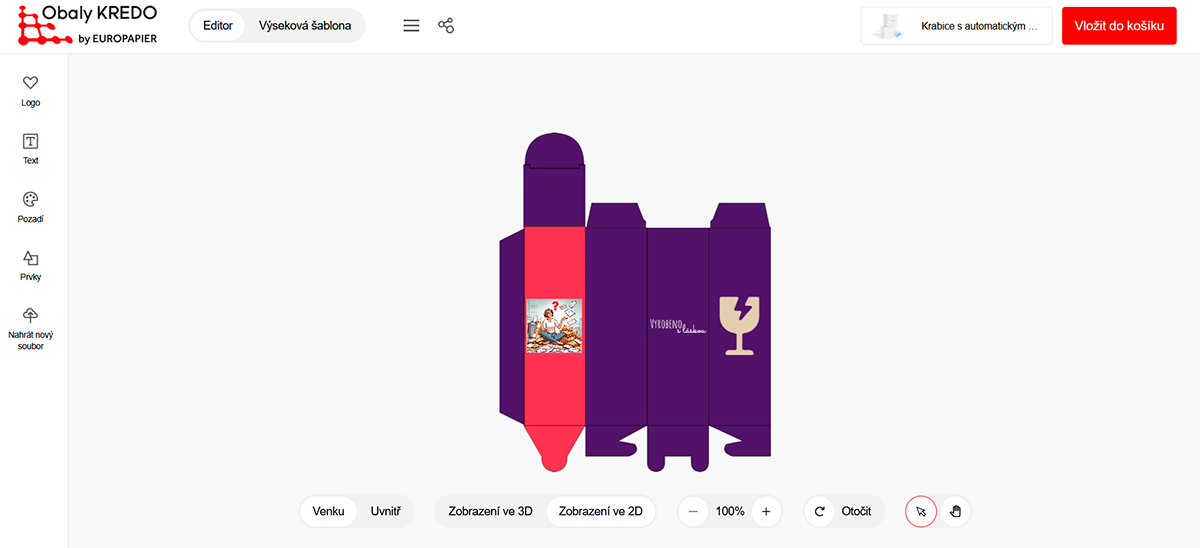 pohled 2D obaly s vlastním potiskem