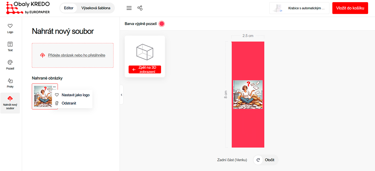 nahrání nového souboru obaly s vlastním potiskem
