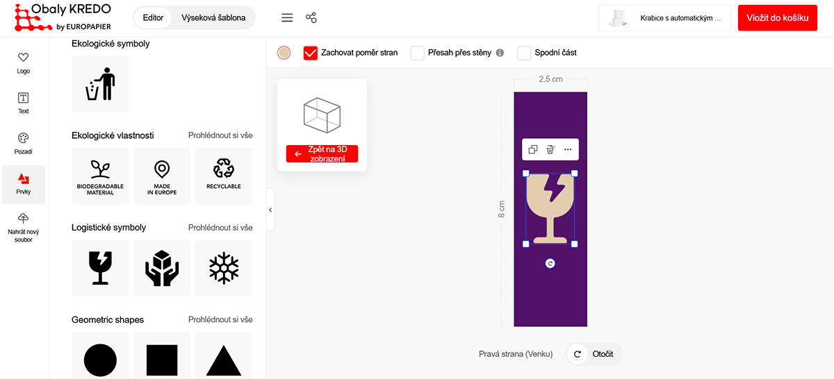 prvky na obalech s vlastním potiskem