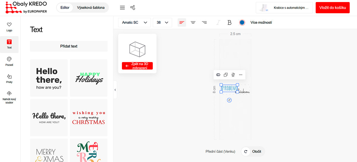 text na obalech s vlastním potiskem